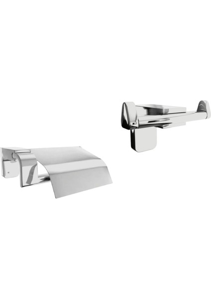 F1 Serisi Krom Paslanmaz Kapaklı Tuvalet Kağıtlık ve Bornoz Banyo Seti