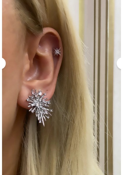 Kristal Taşlı Tasarım Model Çelik Küpe