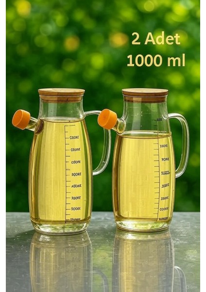 Cam Yağdanlık Sirkelik 1000 ml x 2 Adet – Borosilikat Cam, Bambu Kapaklı, Sızdırmaz ve Şık Tasarım Sirkelik (Bambu Altlık Dahil Değil)