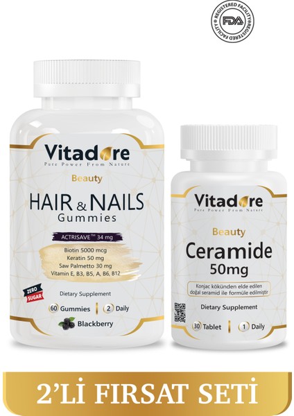 Saç Tırnak Vitamini ve Ceramide (Cilt Bariyeri, Cilt Aydınlatma ve Leke) - 2'li Avantajlı Paket