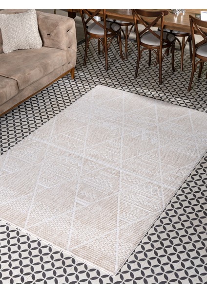 Geometrik Etnik Desenli Makine Halısı – Bej | Salon, Mutfak, Yolluk, Yatak Odası, Oturma Odası – Nmd-02 Nmd-02