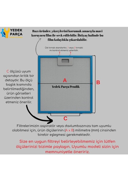 Sunny Uyumlu SN8ASPINX01 Sny 581 Inox Aspiratör Yağ Filtre fiyatları