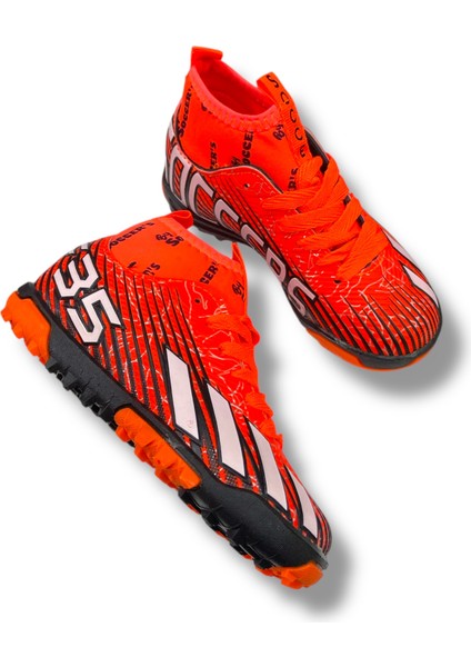 Çocuk Çoraplı Halısaha & Krampon Ayakkabı Turuncu Siyah Desenli