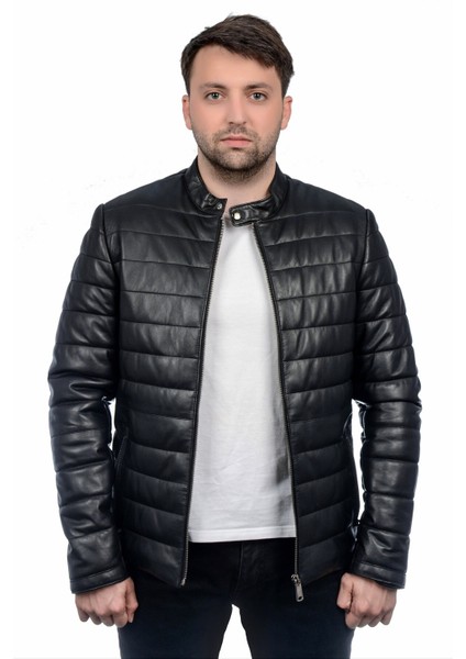 Kroos Hakiki Deri Erkek Siyah Şişme Ceket-Mont modelleri