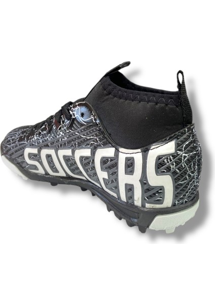 Çocuk Çoraplı Halısaha & Krampon Ayakkabı Siyah Beyaz Desenli fırsatları
