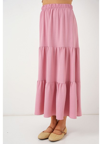 Kadın BDART Dokulu Maxi Etek Toz Pembe