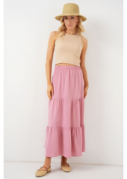 Kadın BDART Dokulu Maxi Etek Toz Pembe