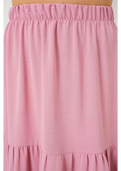 Kadın BDART Dokulu Maxi Etek Toz Pembe