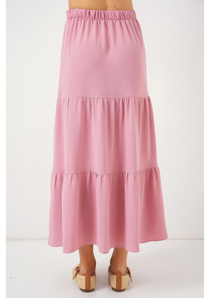 Kadın BDART Dokulu Maxi Etek Toz Pembe