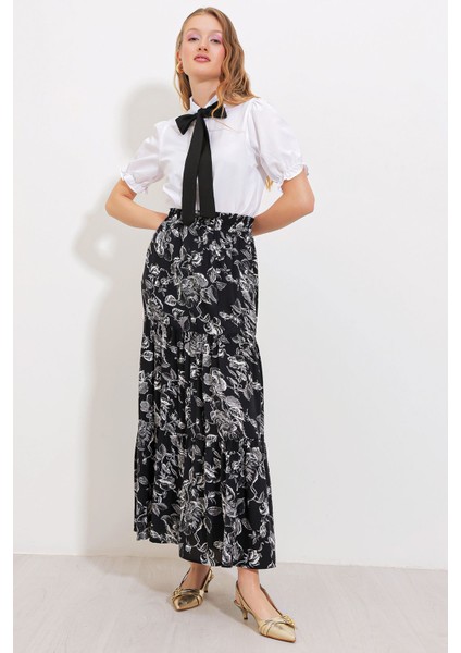 Kadın BDART Rahat Kesim Desenli Maxi Etek Black