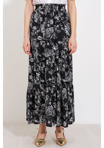 Kadın BDART Rahat Kesim Desenli Maxi Etek Black