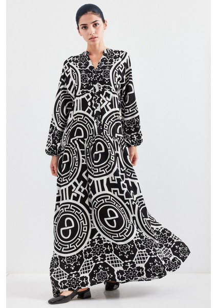 Kadın BDART Desenli V Yaka Maxi Elbise Çok Renkli