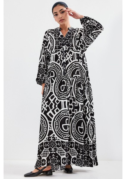 Kadın BDART Desenli V Yaka Maxi Elbise Çok Renkli
