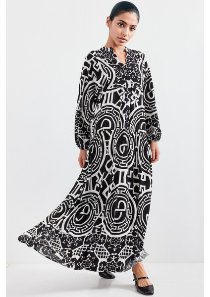 Kadın BDART Desenli V Yaka Maxi Elbise Çok Renkli