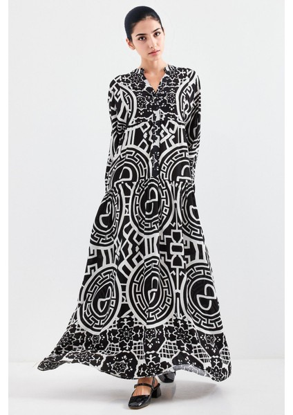 Kadın BDART Desenli V Yaka Maxi Elbise Çok Renkli