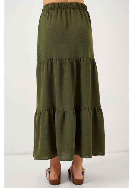 Kadın BDART Dokulu Maxi Etek Haki Yeşil