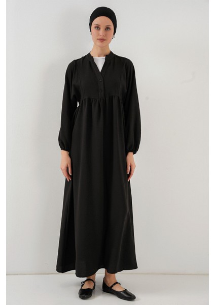 Kadın BDART Düğmeli V-Yaka Maxi Elbise Siyah