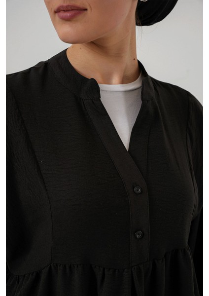 Kadın BDART Düğmeli V-Yaka Maxi Elbise Siyah