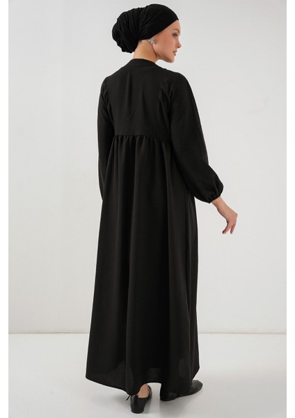 Kadın BDART Düğmeli V-Yaka Maxi Elbise Siyah