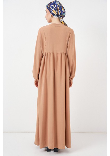Kadın BDART Düğmeli V-Yaka Maxi Elbise Deve Kahvesi