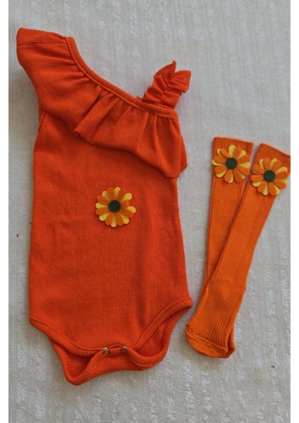 Kız Çocuk Ribana Tek Kol Askılı Çıtçıtlı Body Çorap Set Hediyelik Renkli