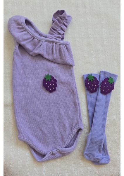 Kız Çocuk Ribana Tek Kol Askılı Çıtçıtlı Body Çorap Set Hediyelik Renkli