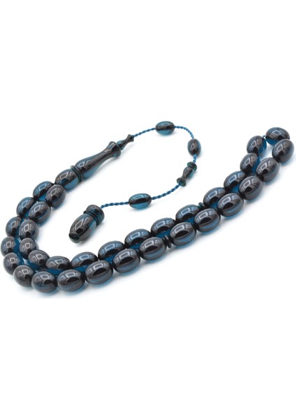 Ahmet Emin Yapımı Tombul Beyzi Kesim Lacivert Sıkma Kehribar Tesbih modelleri