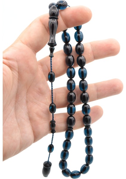 Ahmet Emin Yapımı Tombul Beyzi Kesim Lacivert Sıkma Kehribar Tesbih fırsatları