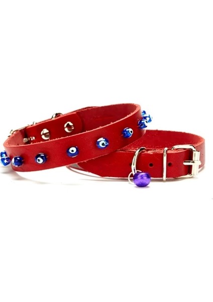 Nazar Boncuklu Kedi ve Küçük Irk Köpek Tasması 1,0X19 cm Kırmızı Small