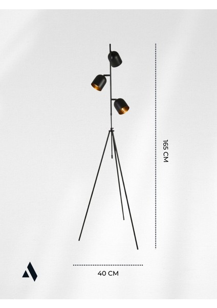 3 Başlıklı Siyah Tripod Lambader – Ayarlanabilir Yükseklik, Metal Gövde, Modern Tasarım indirimleri