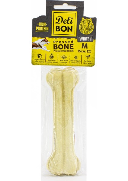 Delibon Deri Köpek Çiğneti Pres Kemik 1X15CM Beyaz