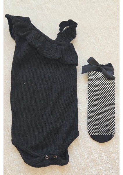 Kız Çocuk Ribana Tek Kol Askılı Çıtçıtlı Body Çorap Set Hediyelik Renkli