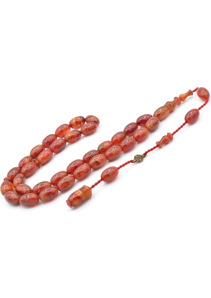 Ahmet Emin Imzalı Badem Kesim Hareli Kırmızı Sıkma Kehribar Tesbih fiyatları