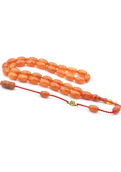 Ahmet Emin Imzalı Badem Kesim Hareli Bej Sıkma Kehribar Tesbih