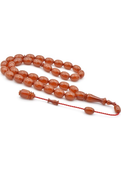 Ahmet Emin Yapımı Tombul Beyzi Kesim Turuncu Sıkma Kehribar Tesbih