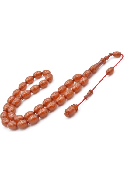 Ahmet Emin Yapımı Tombul Beyzi Kesim Turuncu Sıkma Kehribar Tesbih fiyatları