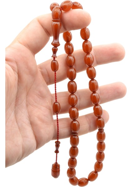 Ahmet Emin Yapımı Tombul Beyzi Kesim Turuncu Sıkma Kehribar Tesbih fırsatları