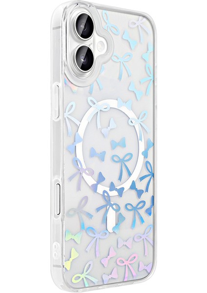iPhone 16 Kılıf M-Safe Şarj Özellikli Şeffaf Zore Folk Sert Kapak - Çilek