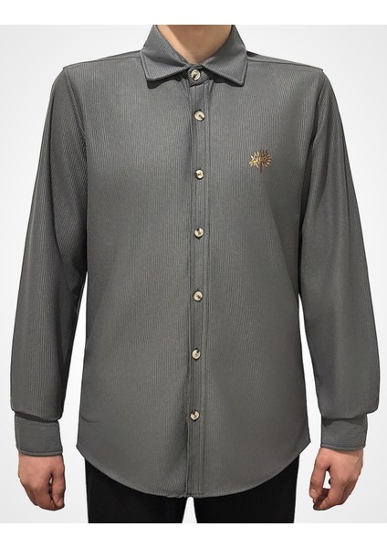Kadife Örme Gömlek Nakışlı