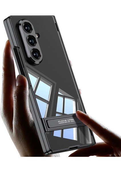 Galaxy Z Fold 7 Kılıf Kamera Korumalı Şeffaf Tasarımlı Zore LEGO Standlı Kapak - Gold modelleri