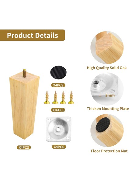 Ahşap (12 Cm) Mobilya Koltuk Kanepe Ayağı Ayakları M8 Civatalı Bağlantı Aparatlı 4'lü Set modelleri