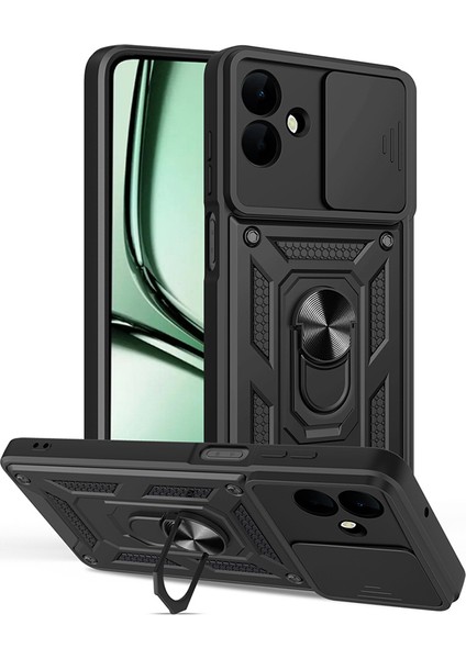 Galaxy A07 Kılıf Magnetik Standlı Kamera Korumalı Zore Sürgülü Vega Kapak - Siyah