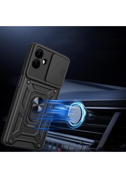 Galaxy A07 Kılıf Magnetik Standlı Kamera Korumalı Zore Sürgülü Vega Kapak - Siyah indirimleri