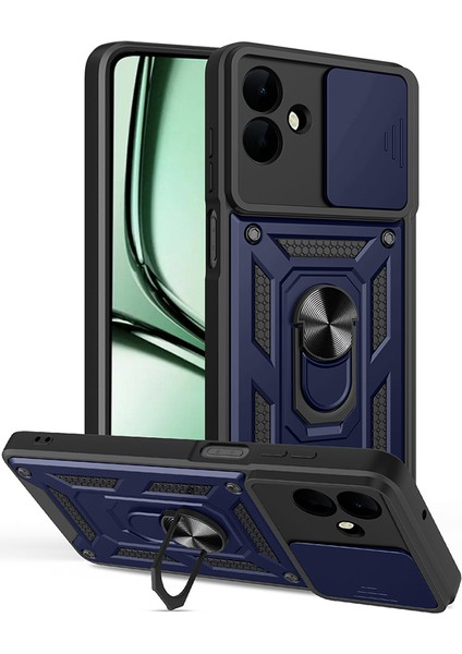 Galaxy A07 Kılıf Magnetik Standlı Kamera Korumalı Zore Sürgülü Vega Kapak - Mavi