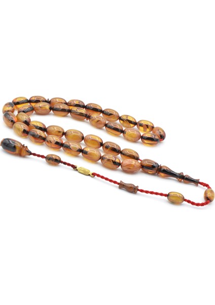 Ahmet Emin Imzalı Badem Kesim Hareli Sarı Sıkma Kehribar Tesbih