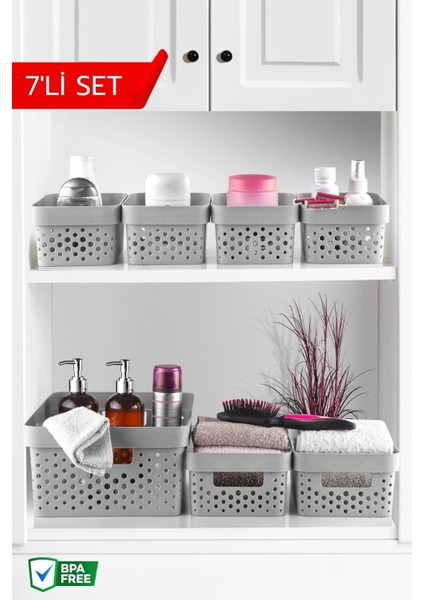 Penta Köşeli Çok Amaçlı Sepet Seti Gri Sert Plastik 1x11L 2x4,5L 4x1,4L Ev Düzeni fırsatları