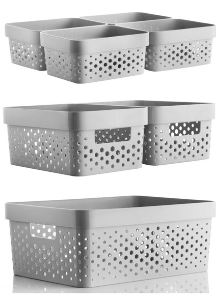 Penta Köşeli Çok Amaçlı Sepet Seti Gri Sert Plastik 1x11L 2x4,5L 4x1,4L Ev Düzeni indirimleri