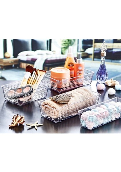 Sert Plastik Şeffaf Dolap ve Buzdolabı Organizer Seti 4 Boy 2,3L 1,9L 1,5L 1,1L Mutfak Düzeni