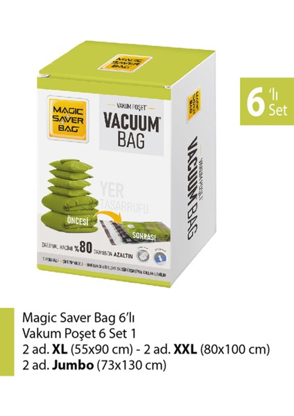 Vakumlu Saklama Torbası Seti 6 Adet Farklı Boy Çift Kilitli Turbo Valf Şeffaf Ev ve Seyahat fiyatları