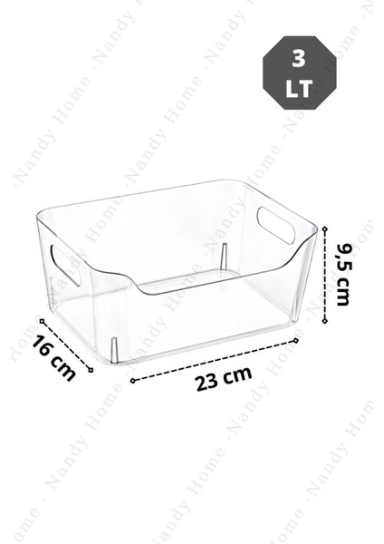 3 Lt Şeffaf Sert Plastik Çok Amaçlı Dolap ve Buzdolabı Organizer 23x16x9,5 cm Mutfak Düzenleyici